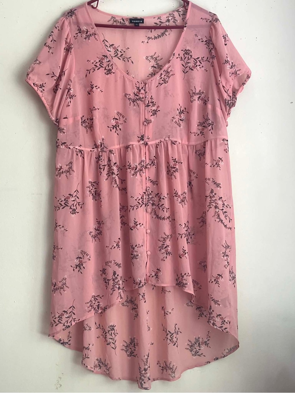 torrid Pink Floral High-Low Babydoll Blouse